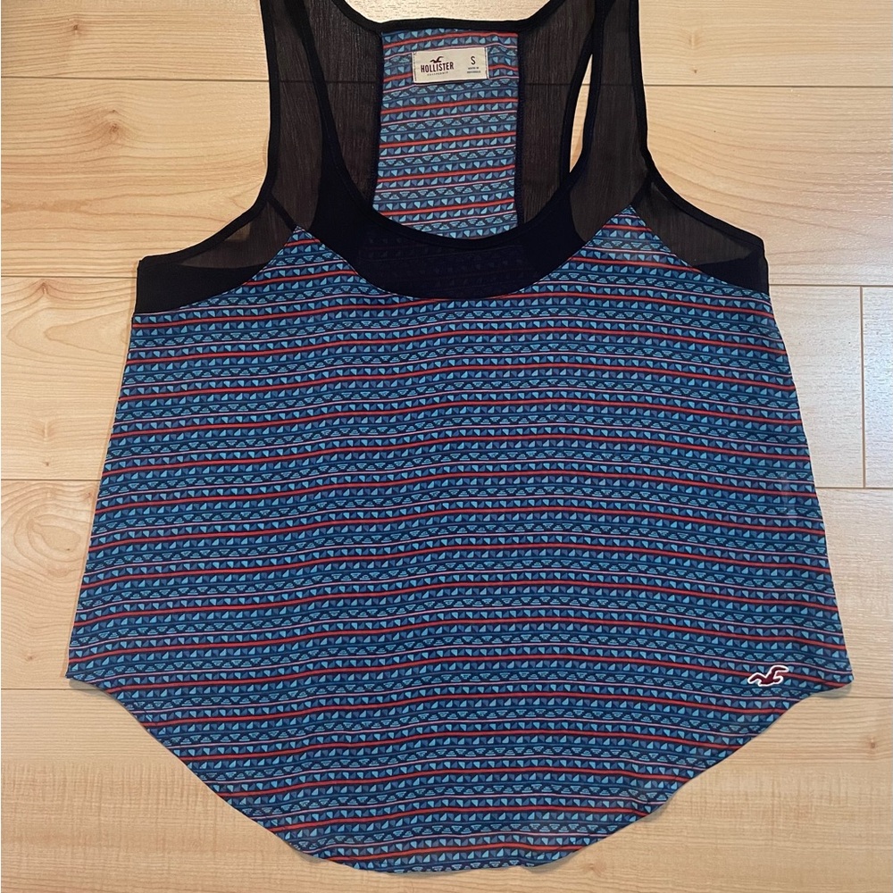 Hollister Y2K Vintage Blue Patterned Sheer Racerback Top Shirt size S